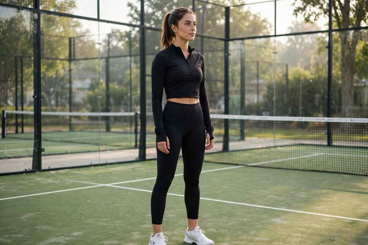 Long-sleeve cropped athletic top with high-rise leggings