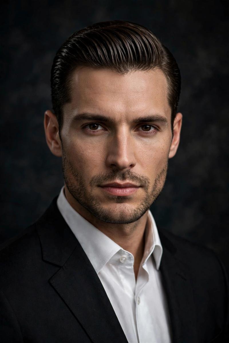 Man with classic slicked-back taper haircut, formal look