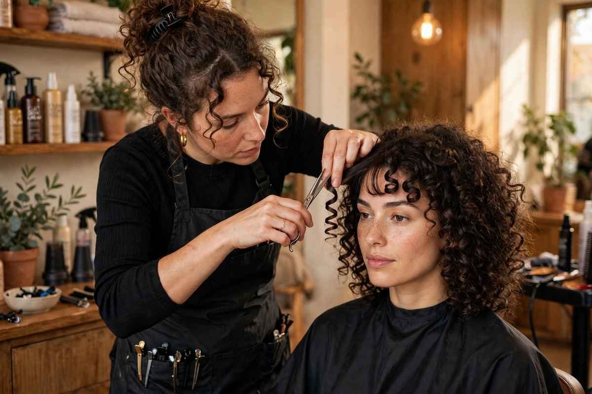 Curl specialist dry-cutting curly bangs curl by curl