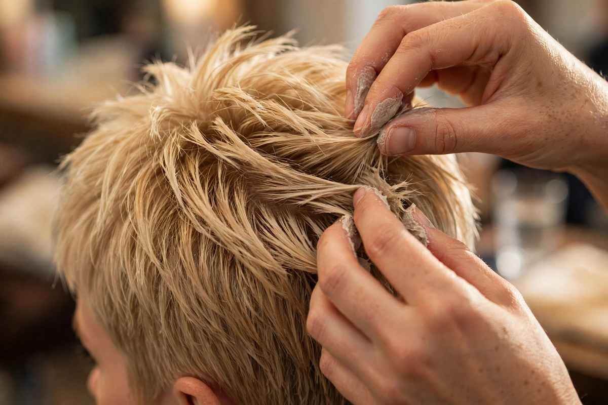 Styling pixie haircut with matte paste for texture definition