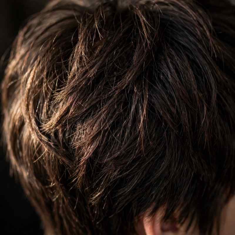 Close-up of textured pixie detail, piece-y matte layers
