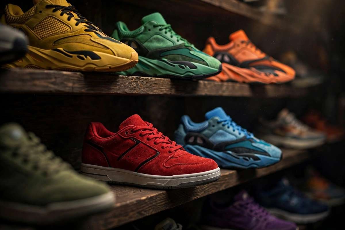 Collector sneaker wall with rows of rare sneakers