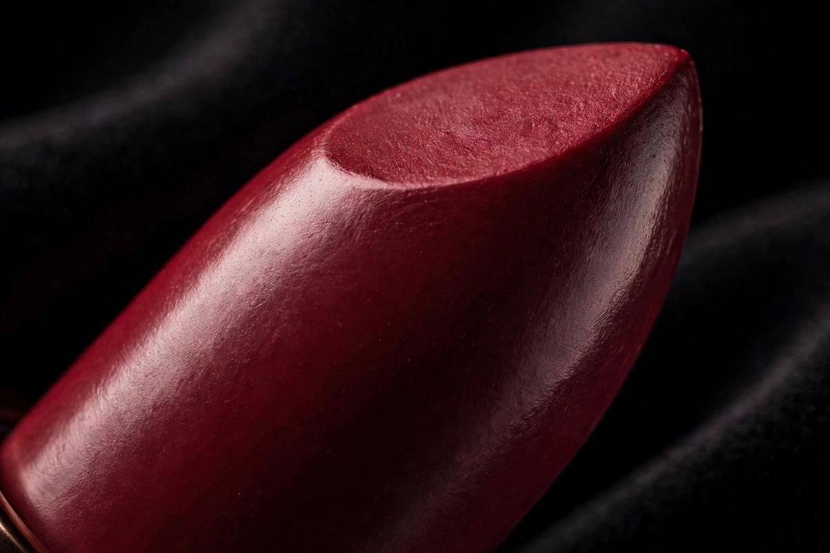 Close-up of a deep cranberry lipstick bullet