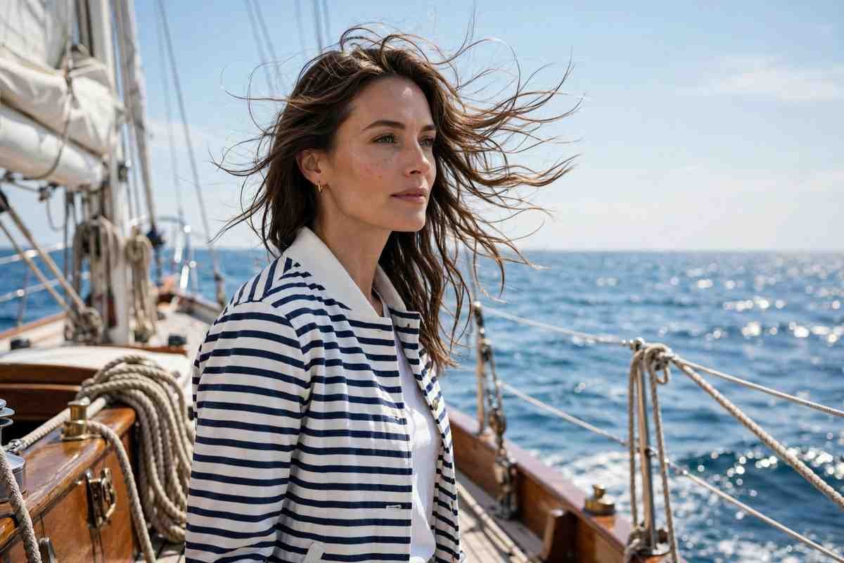 Carolyn wore a Brown’s beach jacket while sailing