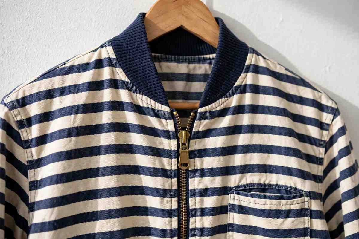 Classic nautical striped beach jacket with brass zipper