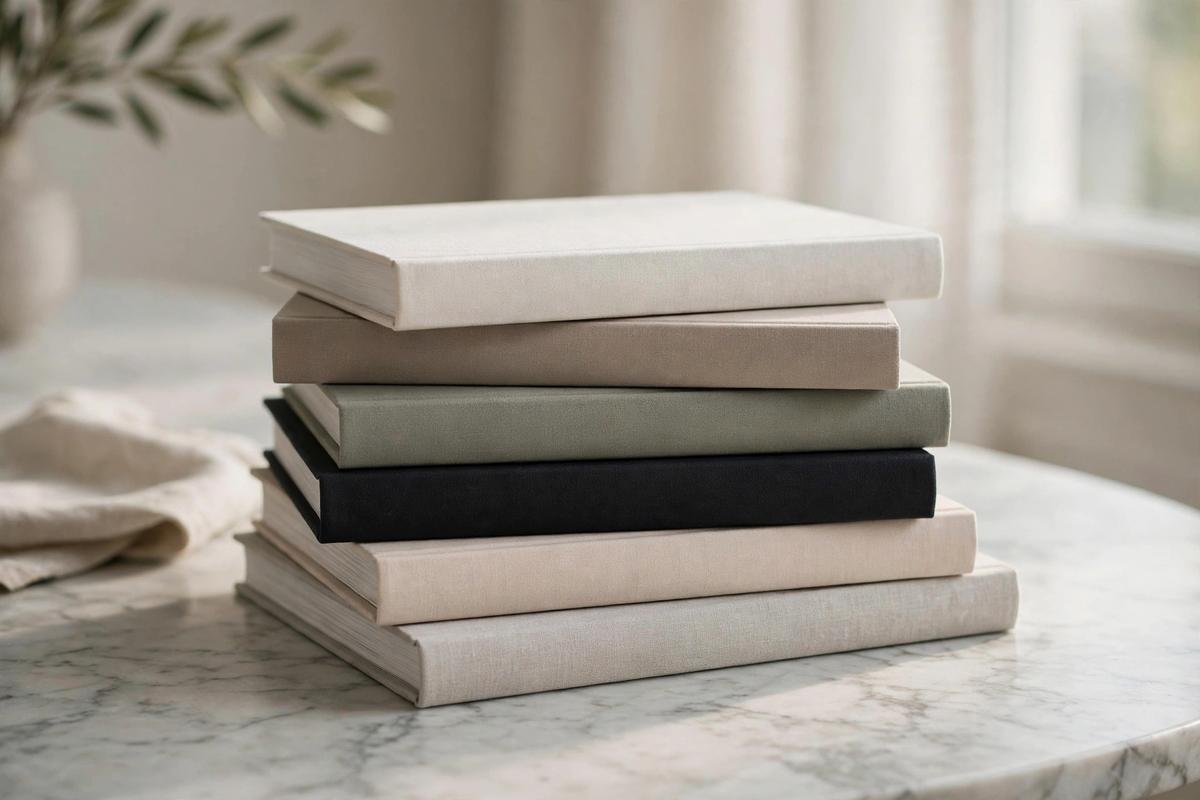 Stack of elegant fashion biography books on a marble table