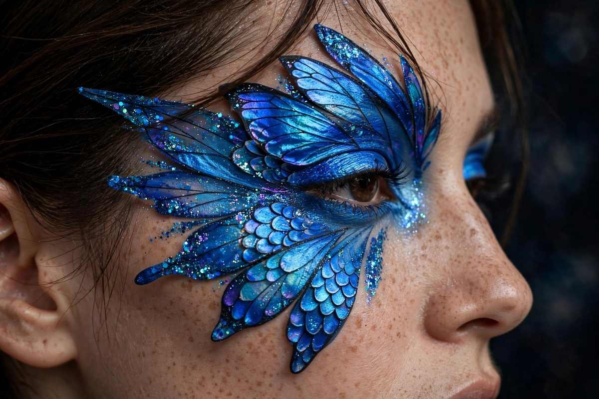 Iridescent blue morpho butterfly inspired eye makeup