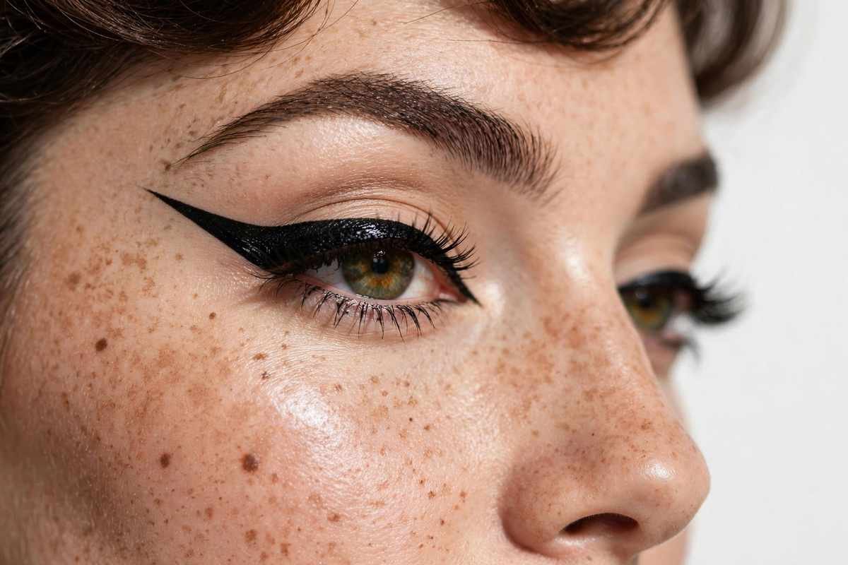 Bold retro cat eye eyeliner with extended wing