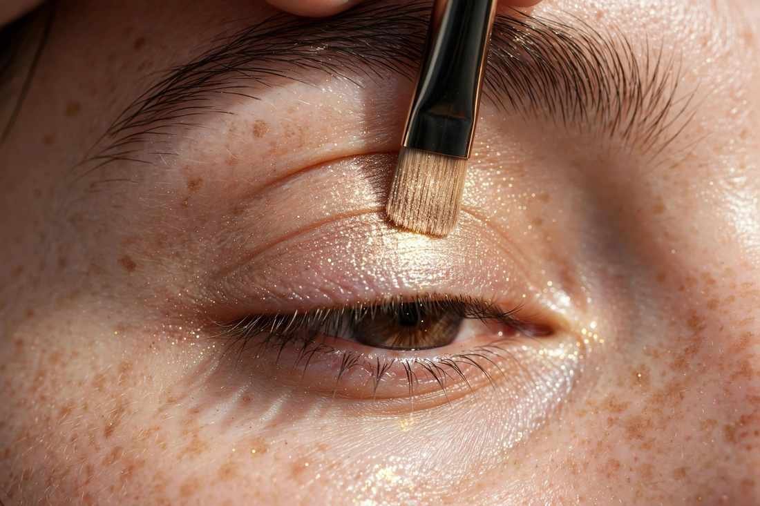 Patting luminous shimmer onto the center lid for a spotlight effect