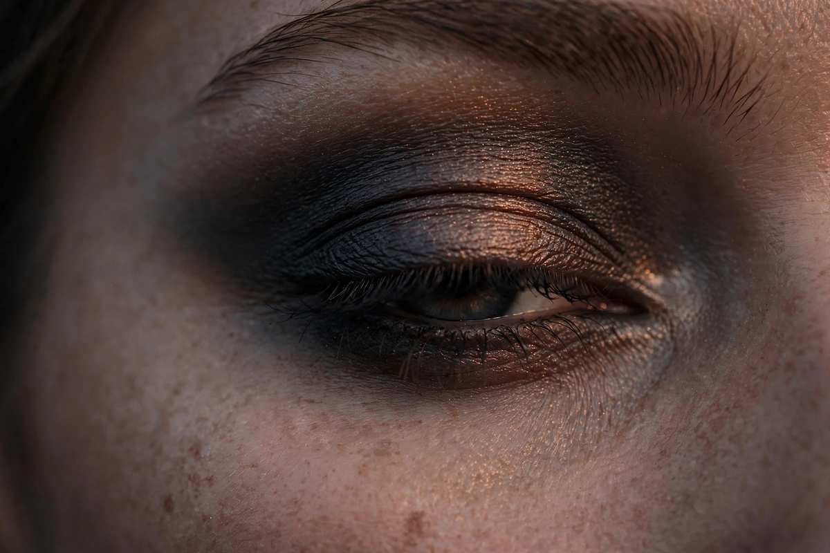 Dramatic smoky eye makeup adapted for hooded eyes