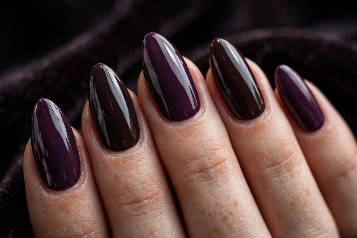 Moody deep plum and espresso nail manicure