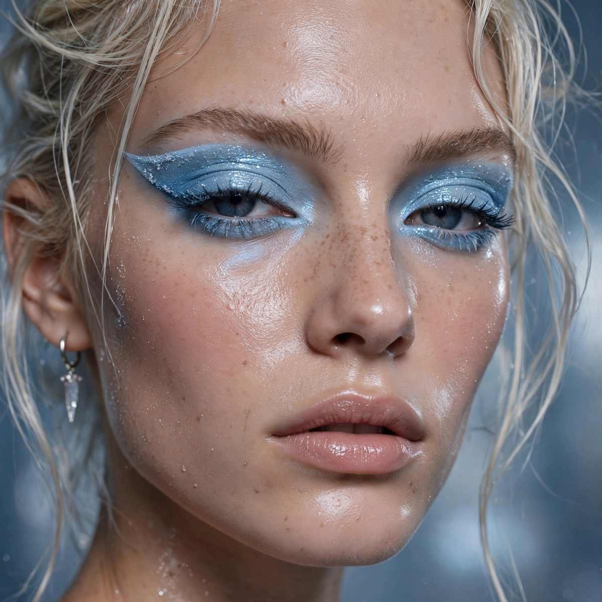 Rose frost eye makeup with a soft romantic glow