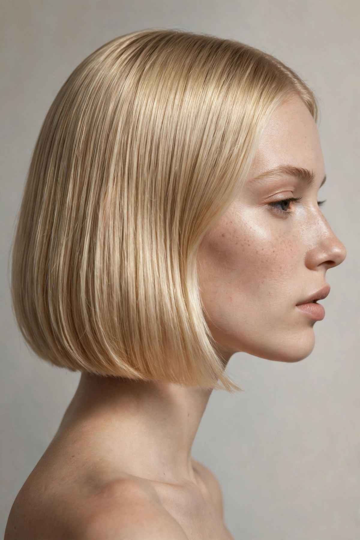 sleek straight blonde bob side profile