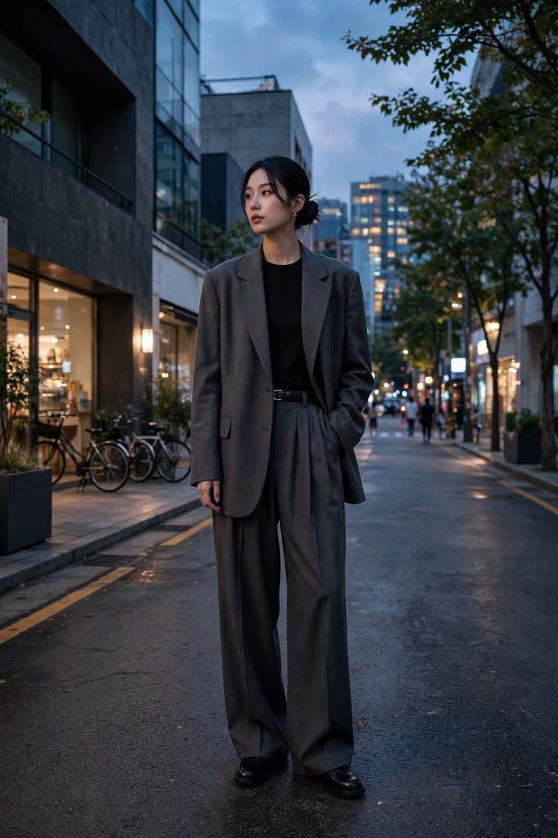 Playful Korean streetwear styling with graphic details
