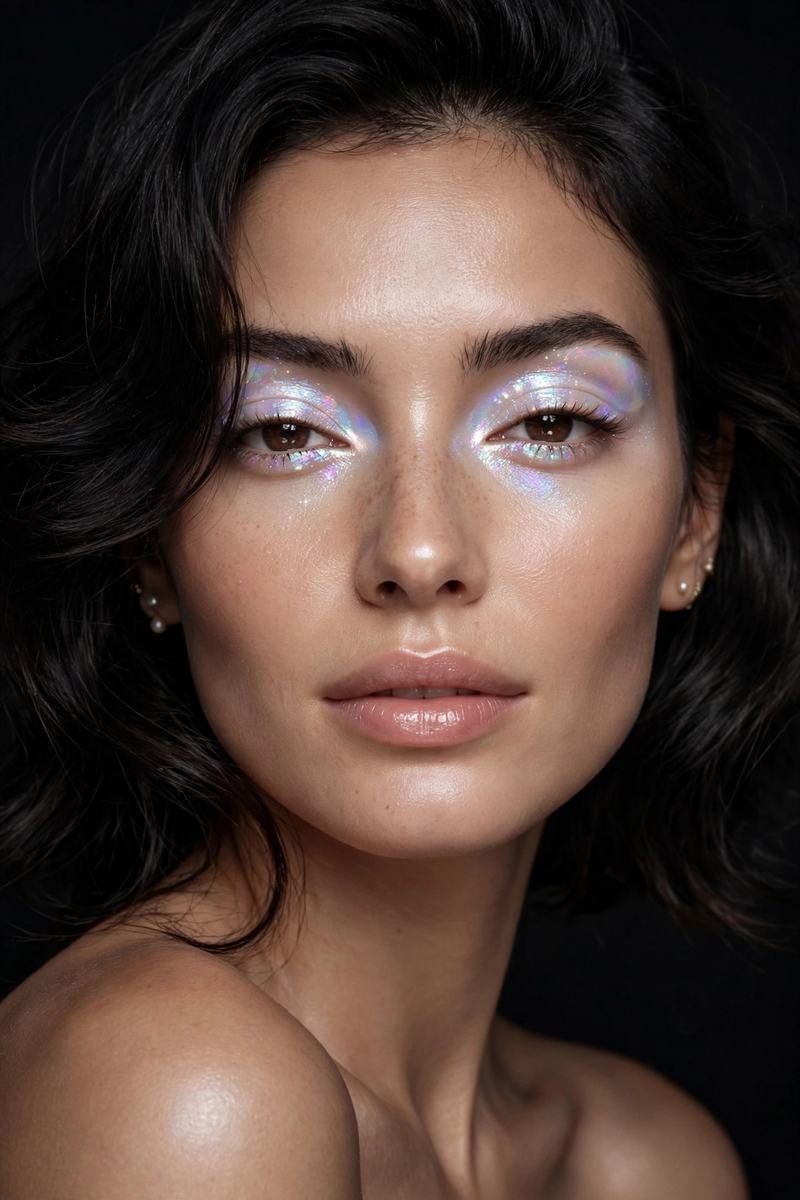 Holographic shimmer eyeliner opalescent makeup look