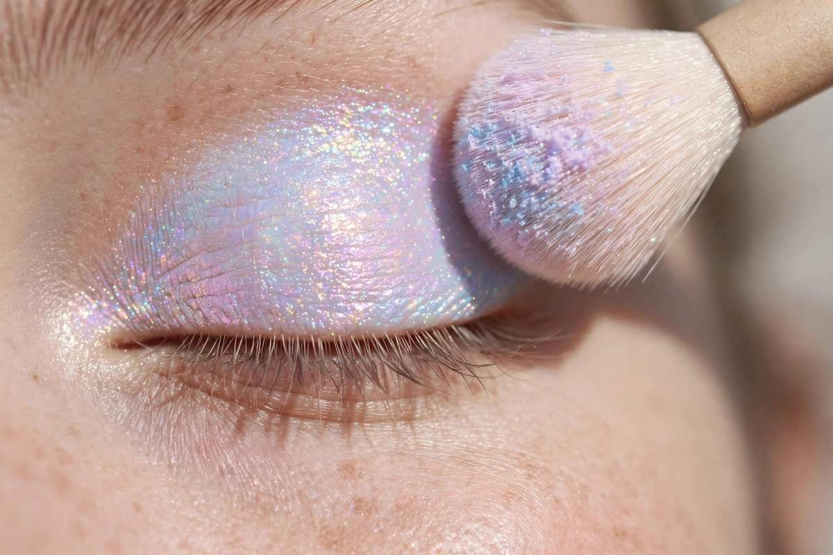 Dewy daytime opalescent eyeshadow look
